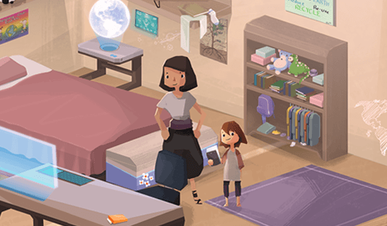 Amy and her mother in Amy's bedroom